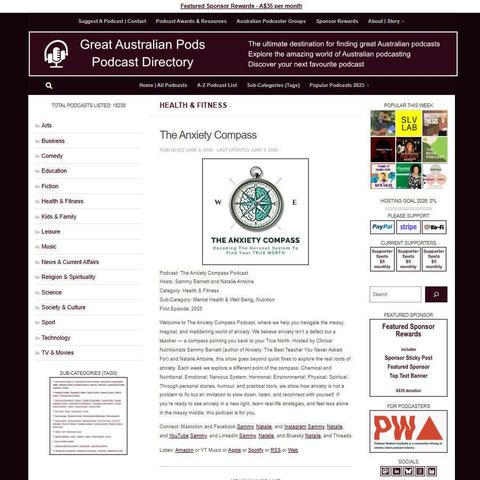 The Anxiety Compass Podcast   
Screenshot of the podcast listing on the Great Australian Pods website