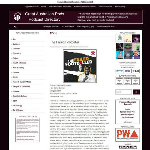 The Failed Footballer
Screenshot of the podcast listing on the Great Australian Pods website