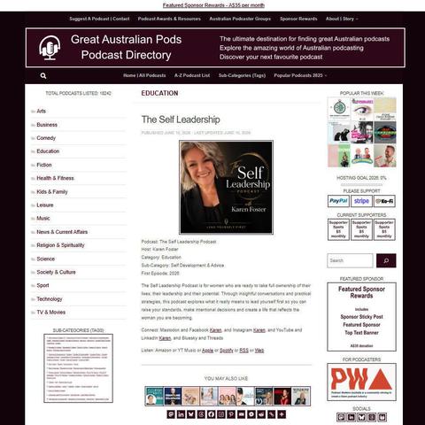 The Self Leadership Podcast
Screenshot of the podcast listing on the Great Australian Pods website