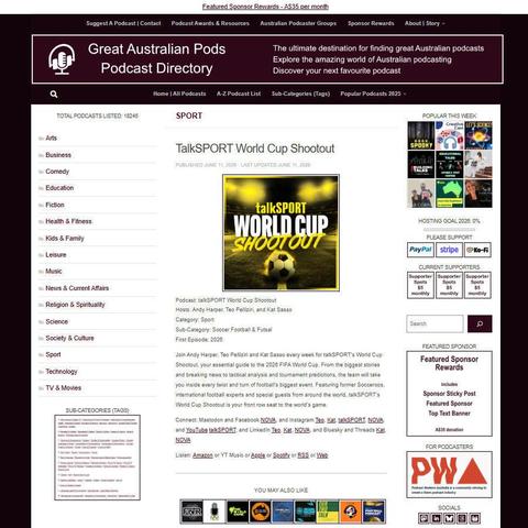 talkSPORT World Cup Shootout
Screenshot of the podcast listing on the Great Australian Pods website