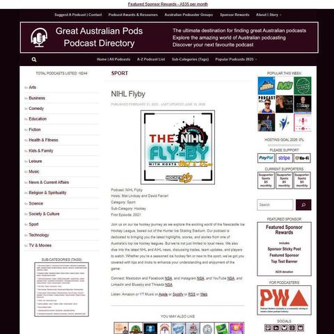 NIHL Flyby   
Screenshot of the podcast listing on the Great Australian Pods website