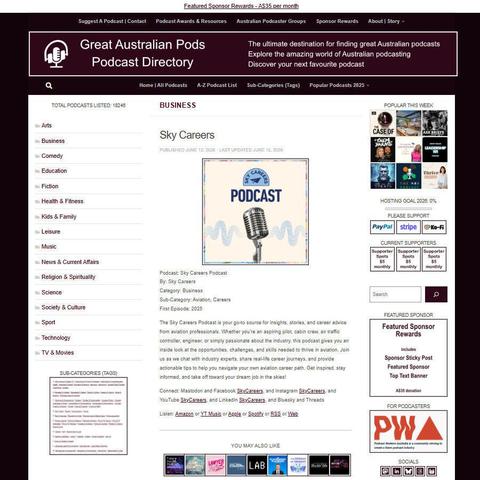 Sky Careers Podcast   
Screenshot of the podcast listing on the Great Australian Pods website