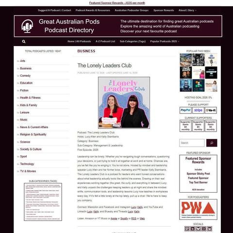The Lonely Leaders Club   
Screenshot of the podcast listing on the Great Australian Pods website