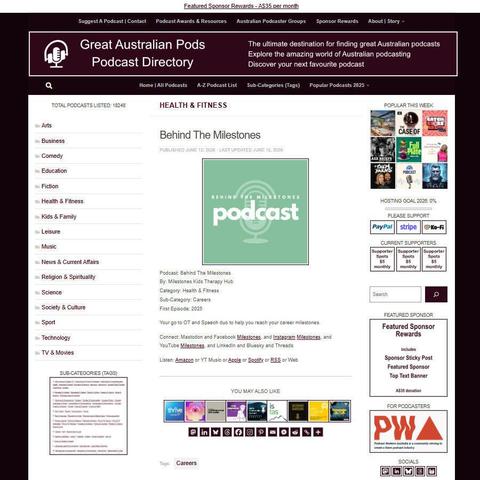 Behind The Milestones   
Screenshot of the podcast listing on the Great Australian Pods website