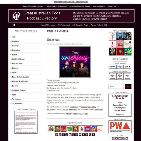 Unserious   
Screenshot of the podcast listing on the Great Australian Pods website
