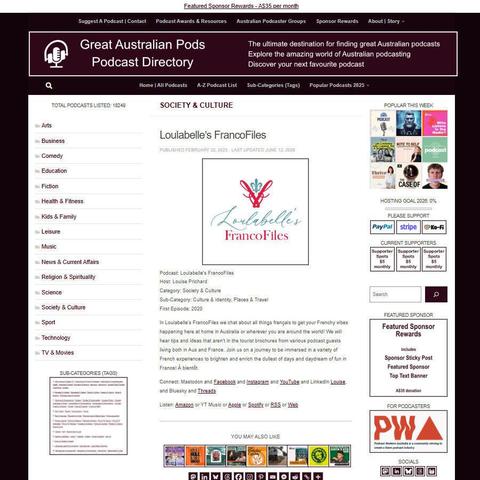 Loulabelle's FrancoFiles   
Screenshot of the podcast listing on the Great Australian Pods website