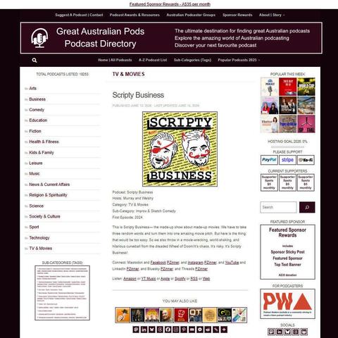 Scripty Business   
Screenshot of the podcast listing on the Great Australian Pods website