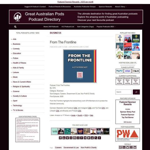 From The Frontline   
Screenshot of the podcast listing on the Great Australian Pods website