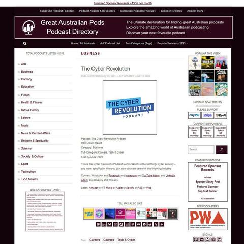 The Cyber Revolution Podcast   
Screenshot of the podcast listing on the Great Australian Pods website