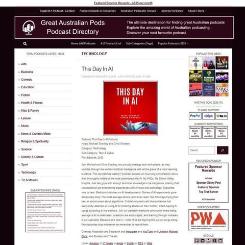 This Day In AI Podcast   
Screenshot of the podcast listing on the Great Australian Pods website