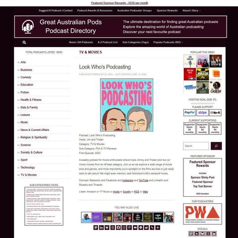 Look Who’s Podcasting   
Screenshot of the podcast listing on the Great Australian Pods website