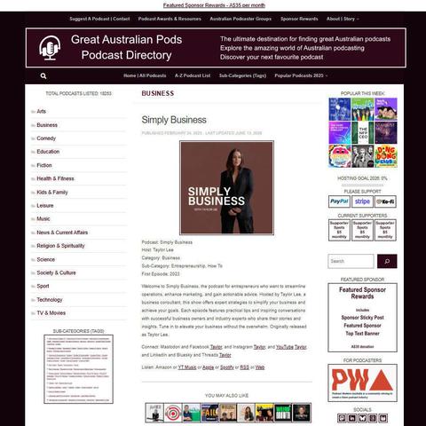 Simply Business   
Screenshot of the podcast listing on the Great Australian Pods website