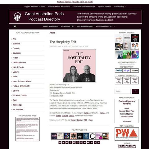 The Hospitality Edit
Screenshot of the podcast listing on the Great Australian Pods website