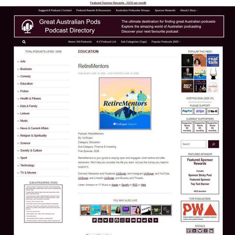 RetireMentors   
Screenshot of the podcast listing on the Great Australian Pods website