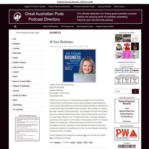 AI Your Business Podcast   
Screenshot of the podcast listing on the Great Australian Pods website
