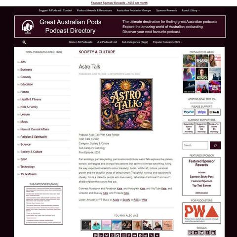 Astro Talk With Kate Forster   
Screenshot of the podcast listing on the Great Australian Pods website