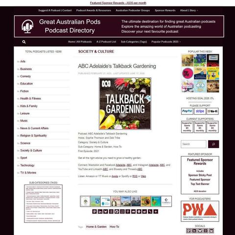 ABC Adelaide's Talkback Gardening   
Screenshot of the podcast listing on the Great Australian Pods website