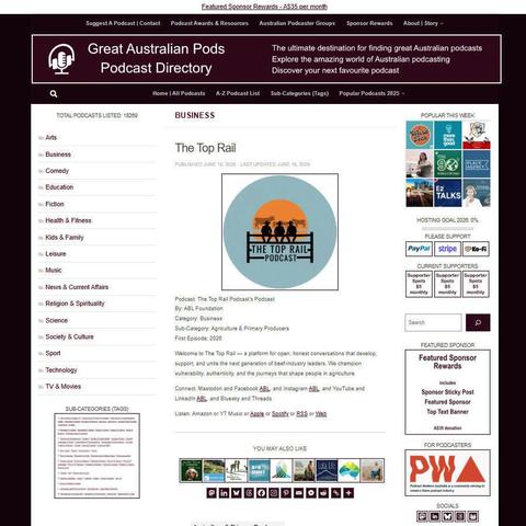The Top Rail Podcast's Podcast   
Screenshot of the podcast listing on the Great Australian Pods website