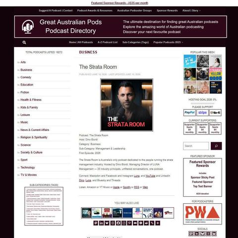 The Strata Room   
Screenshot of the podcast listing on the Great Australian Pods website
