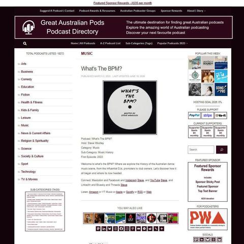 What's The BPM?   
Screenshot of the podcast listing on the Great Australian Pods website