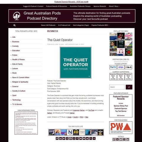 The Quiet Operator
Screenshot of the podcast listing on the Great Australian Pods website