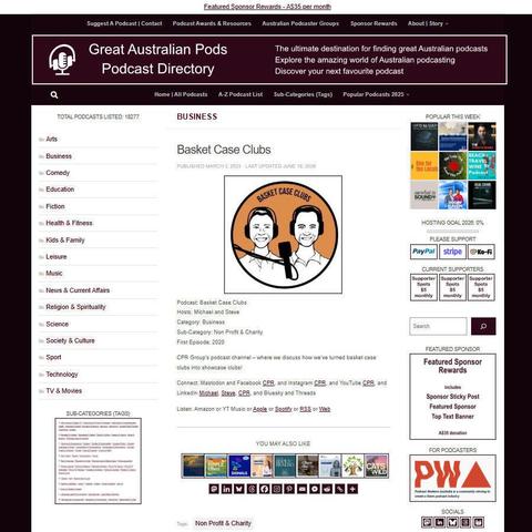 Basket Case Clubs   
Screenshot of the podcast listing on the Great Australian Pods website