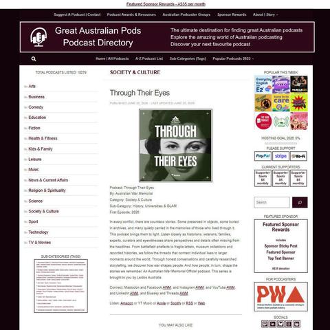 Through Their Eyes   
Screenshot of the podcast listing on the Great Australian Pods website