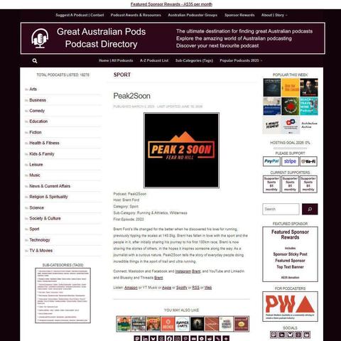 Peak2Soon   
Screenshot of the podcast listing on the Great Australian Pods website