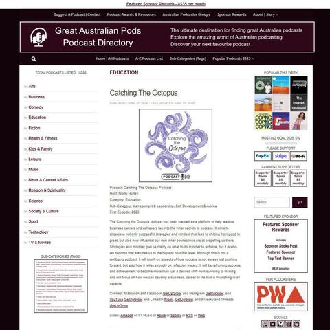 Catching The Octopus Podcast   
Screenshot of the podcast listing on the Great Australian Pods website