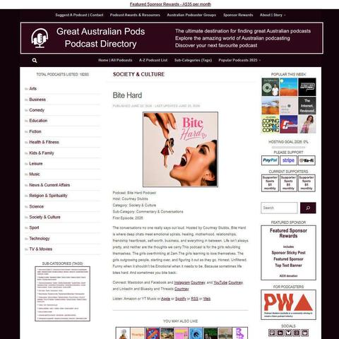 Bite Hard Podcast   
Screenshot of the podcast listing on the Great Australian Pods website