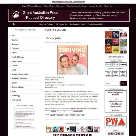Thriving(ish) Podcast   
Screenshot of the podcast listing on the Great Australian Pods website