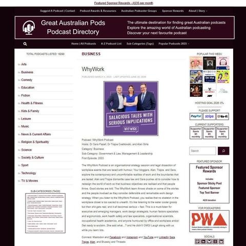 WhyWork Podcast   
Screenshot of the podcast listing on the Great Australian Pods website