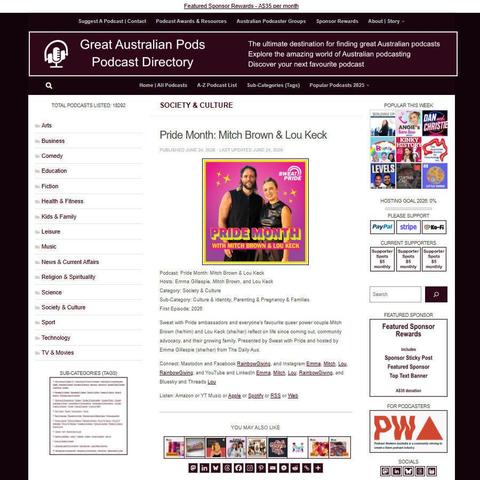 Pride Month: Mitch Brown & Lou Keck   
Screenshot of the podcast listing on the Great Australian Pods website