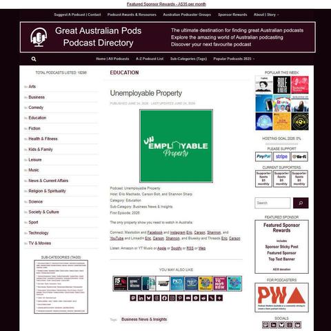 Unemployable Property   
Screenshot of the podcast listing on the Great Australian Pods website