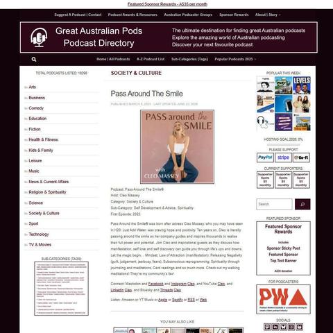 Pass Around The Smile®   
Screenshot of the podcast listing on the Great Australian Pods website