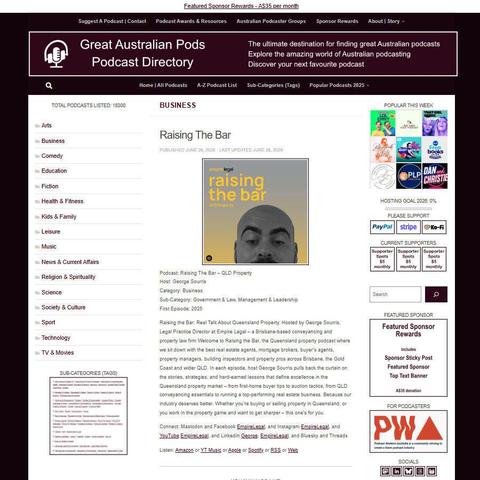 Raising The Bar - QLD Property   
Screenshot of the podcast listing on the Great Australian Pods website