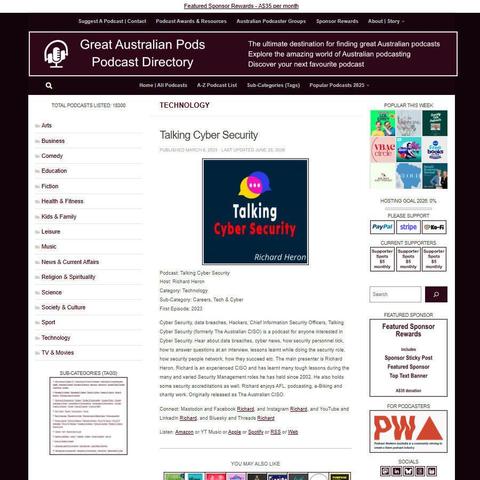 Talking Cyber Security   
Screenshot of the podcast listing on the Great Australian Pods website