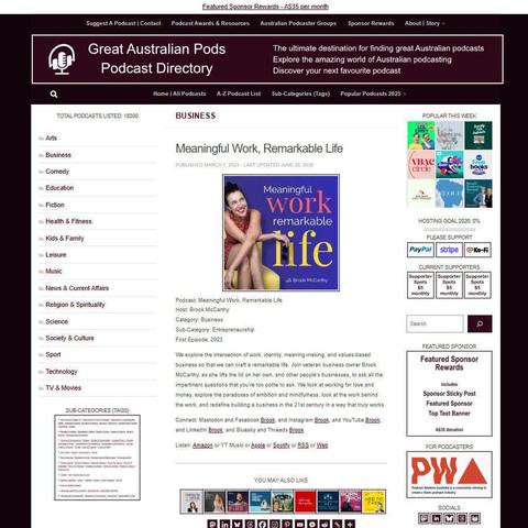 Meaningful Work, Remarkable Life   
Screenshot of the podcast listing on the Great Australian Pods website