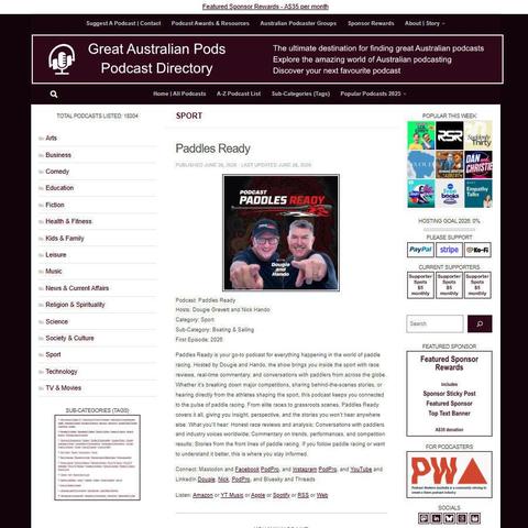 Paddles Ready   
Screenshot of the podcast listing on the Great Australian Pods website