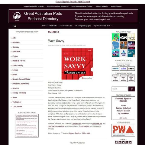 Work Savvy   
Screenshot of the podcast listing on the Great Australian Pods website