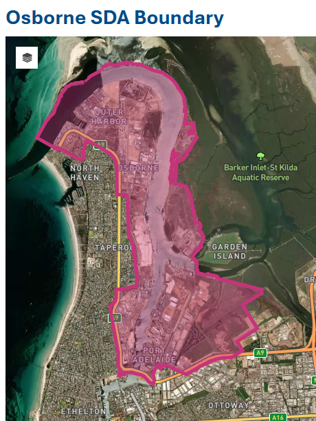 Map of proposed Osborne State Development Area. Basically all of the Le Fevre Peninsula which has no residential housing.