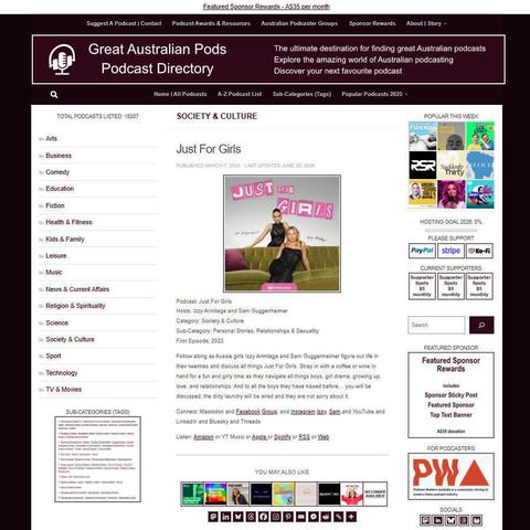 Just For Girls   
Screenshot of the podcast listing on the Great Australian Pods website