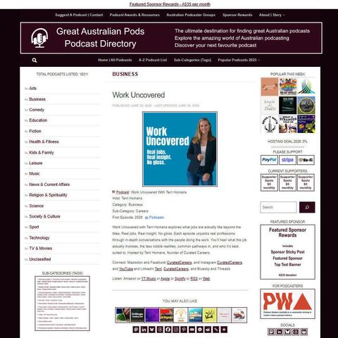 Work Uncovered With Terri Homans   
Screenshot of the podcast listing on the Great Australian Pods website