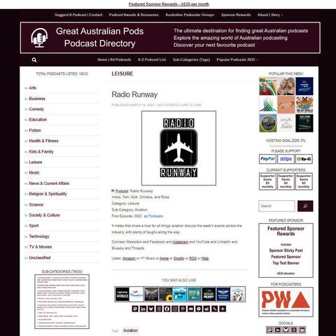 Radio Runway   
Screenshot of the podcast listing on the Great Australian Pods website