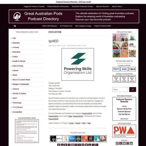 IgnitED   
Screenshot of the podcast listing on the Great Australian Pods website