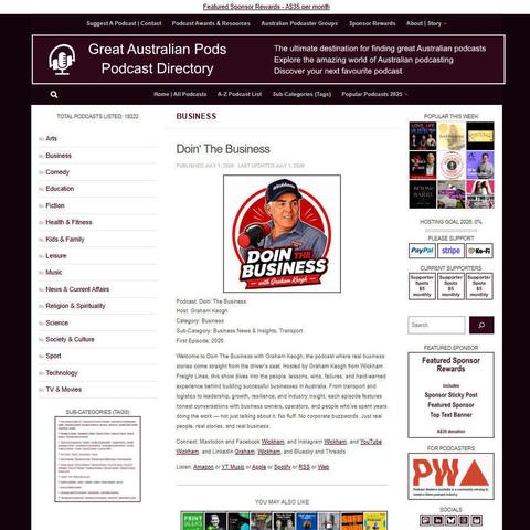 Doin' The Business   
Screenshot of the podcast listing on the Great Australian Pods website