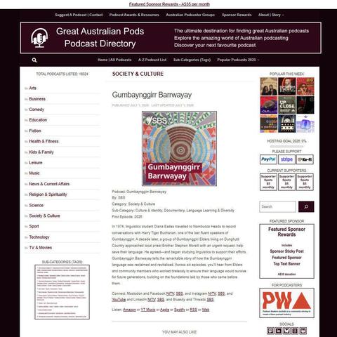 Gumbaynggirr Barrwayay   
Screenshot of the podcast listing on the Great Australian Pods website