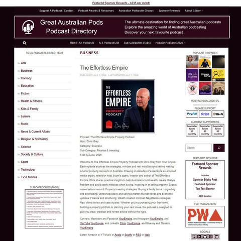 The Effortless Empire Property Podcast   
Screenshot of the podcast listing on the Great Australian Pods website