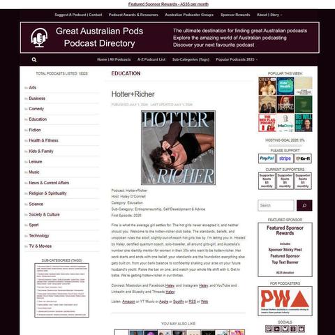 Hotter+Richer   
Screenshot of the podcast listing on the Great Australian Pods website