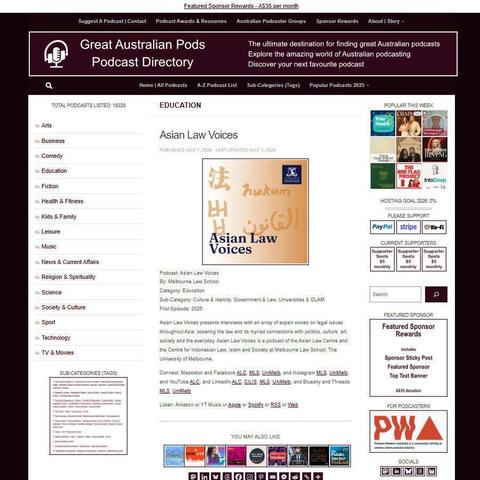 Asian Law Voices   
Screenshot of the podcast listing on the Great Australian Pods website